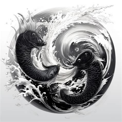 Peixe Koi símbolo yin yang preto e branco Foto Premium