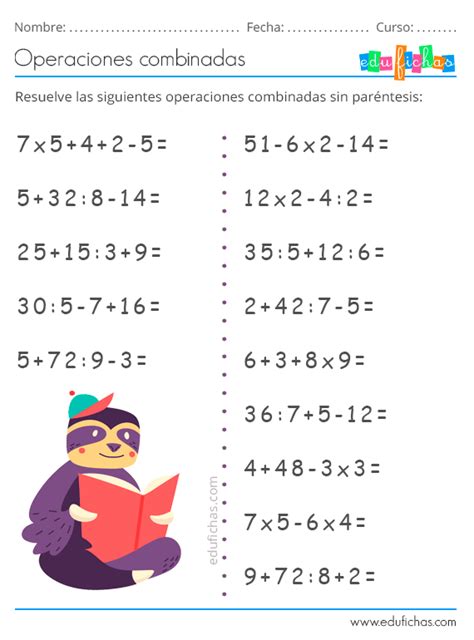 Ejercicios De Operaciones Combinadas Para Primero De Primaria Fichas