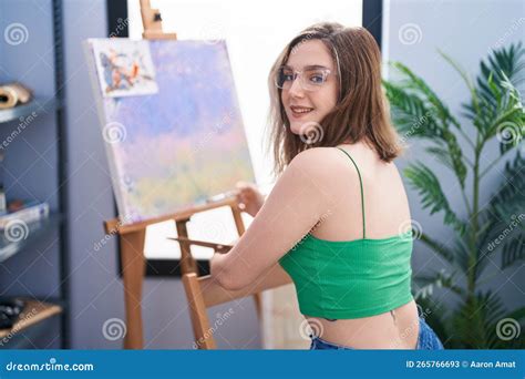 Young Woman Artist Smiling Confident Drawing at Art Studio Stock Image ...