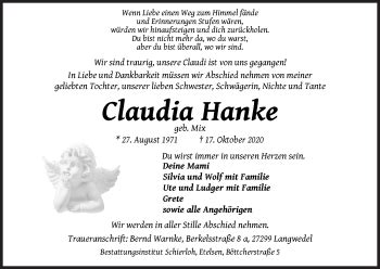 Traueranzeigen Von Claudia Hanke Trauer Gedenken