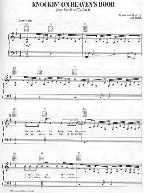 Guns N Roses Knocking On Heavens Door Spartito Piano Sheet Music