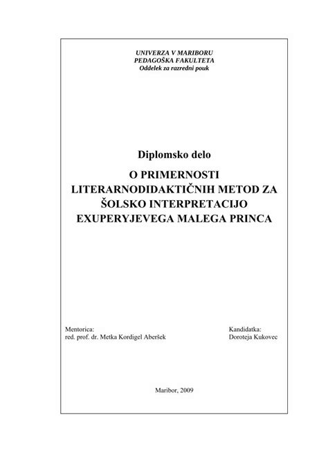 PDF Diplomsko delo O PRIMERNOSTI LITERARNODIDAKTIČNIH methods for