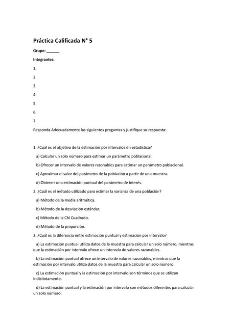 Alumno Práctica Calificada N5 Práctica Calificada N 5 Grupo