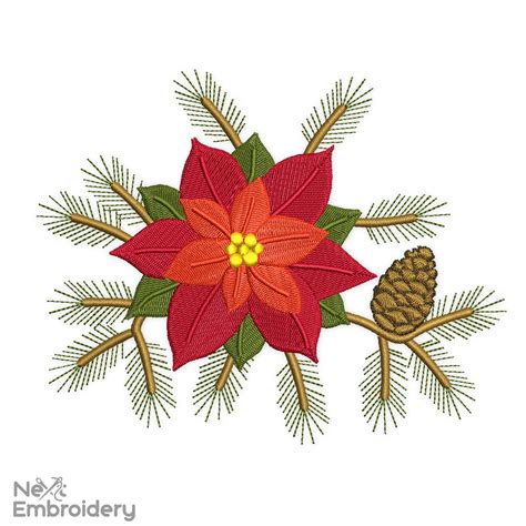 Christmas Poinsettia Embroidery Design Nextembroidery