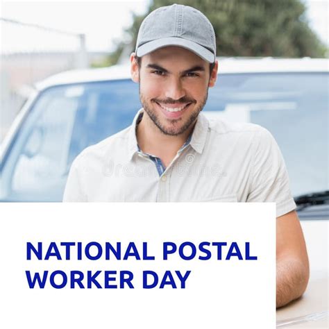 Composition Of National Postal Worker Day Text Over Happy Caucasian