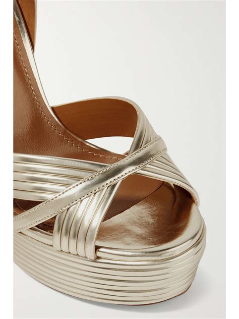 AQUAZZURA Sundance 140 Metallic Leather Platform Sandals NET A PORTER