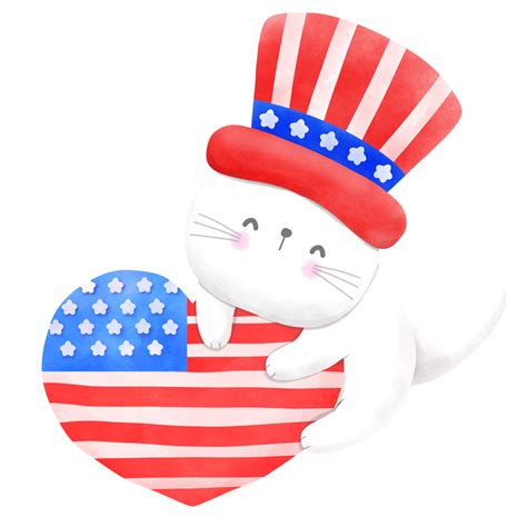 Happy 4th Of July Cute Cat Watercolor Illustration 25257489 Png