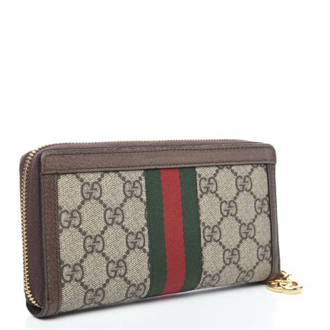 Gucci Gg Supreme Monogram Web Ophidia Zip Around Wallet Brown