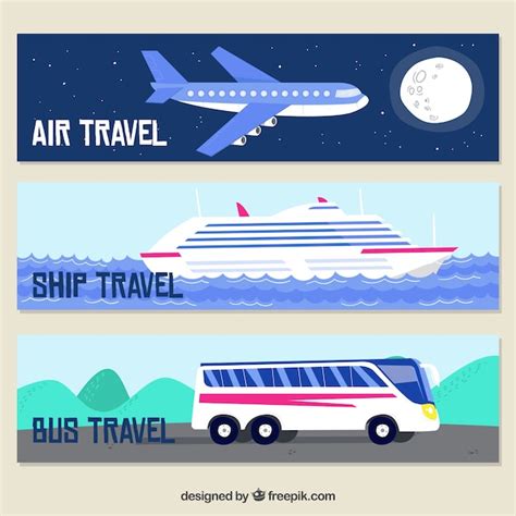 Reisbanners Met Hand Getrokken Transporten Gratis Vector