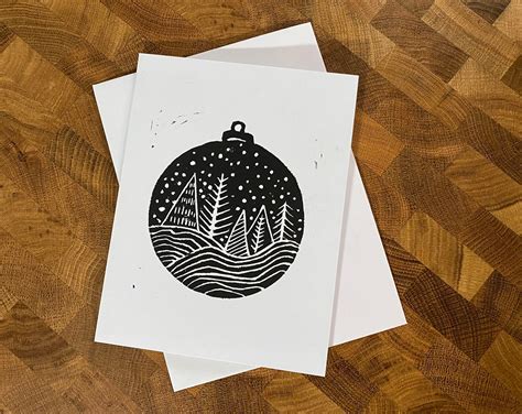 Forest Ornament Linocut Christmas Card Holiday Card Etsy