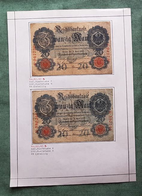 Deutschland 1910 20 Mark Reichsbanknoten 2 Scheine EBay