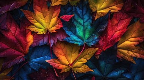 A colorful autumn leaf wallpaper with a dark background and a colorful ...