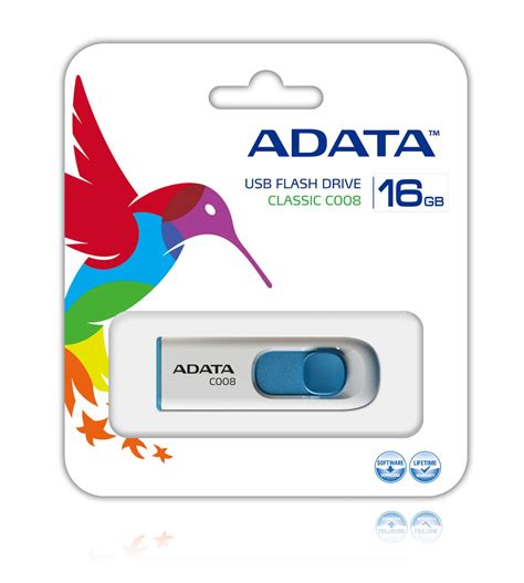 MEMORIA FLASH ADATA C008 16GB RETRACTIL BLANCO AZUL