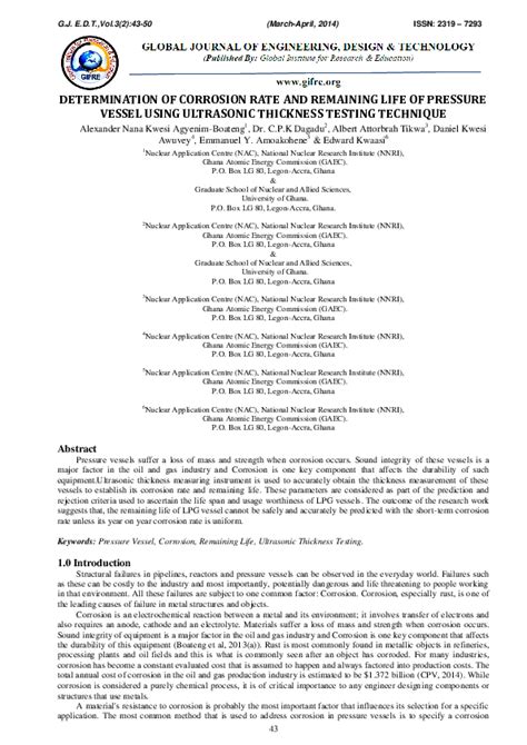 Pdf Determination Of Corrosion Rate And Remaining Life Of Pressure Vessel