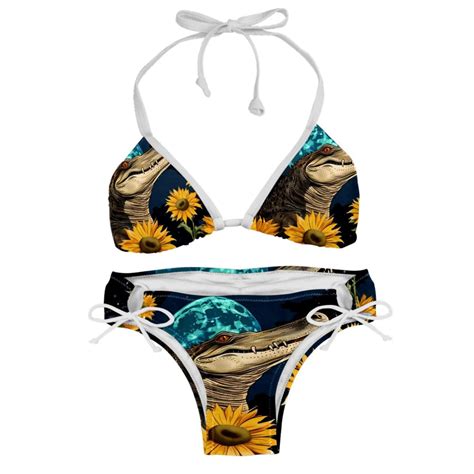 Crocodile Starry Sky Sunflower Women S One Piece Swimsuit Bikini Set With Detachable Sponge And