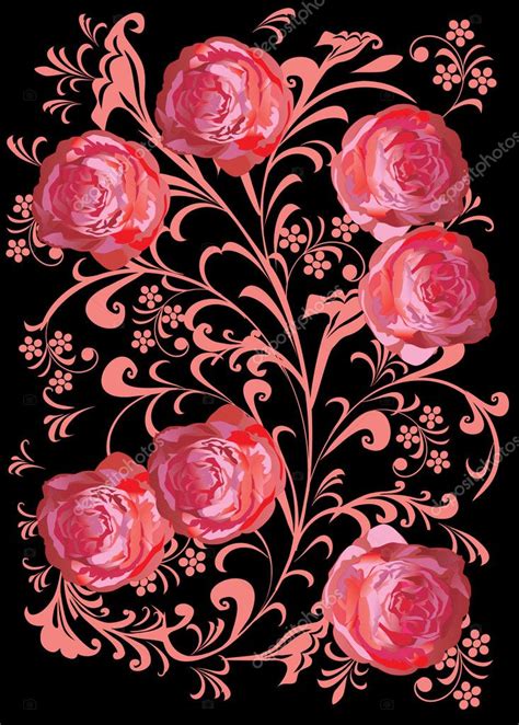 seven roses pattern on black — Stock Vector © Dr.PAS #6328471