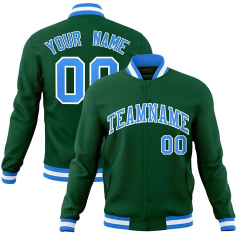 Custom Green Powder Blue White Classic Style Varsity Full Snap Letterm