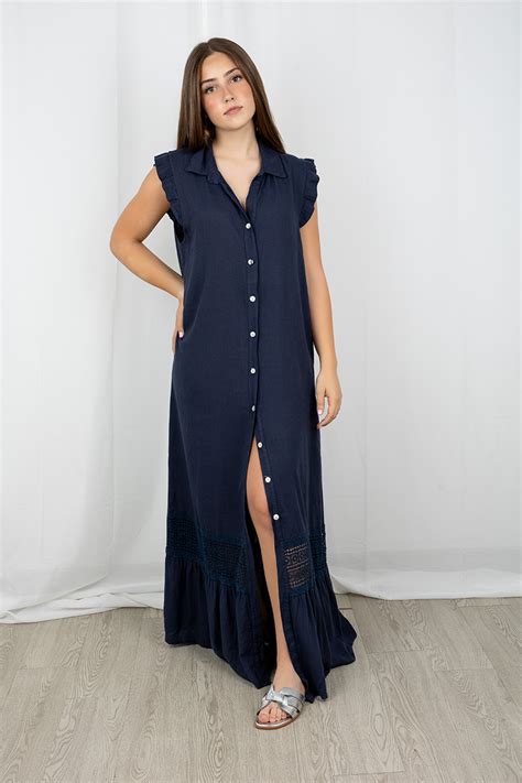 VESTIDO CAMISERO CON BORDADO AZUL MARINO Inlovewith