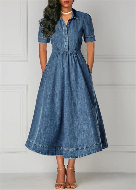 Short Sleeve Pocket Denim High Waist Dress Rotita USD 36 09