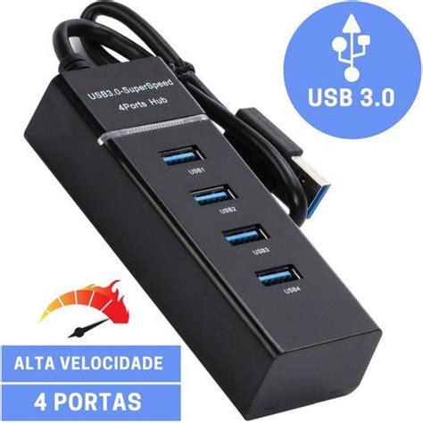 Hub Usb 3 0 Extensor 4 Portas 30cm High Speed HD Pen Drive 4you Hub