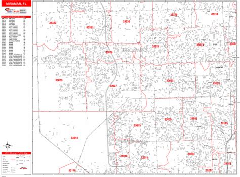 Miramar Florida Zip Code Wall Map (Red Line Style) by MarketMAPS