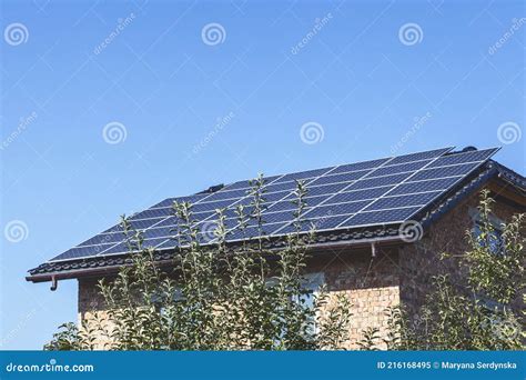 Solar Panels On The Roof Of A Private Brick House Stock Image Image