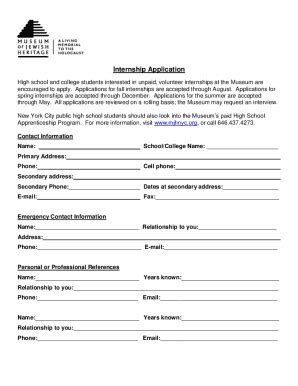 Fillable Online 10 Museum Internships For High School Students Fax