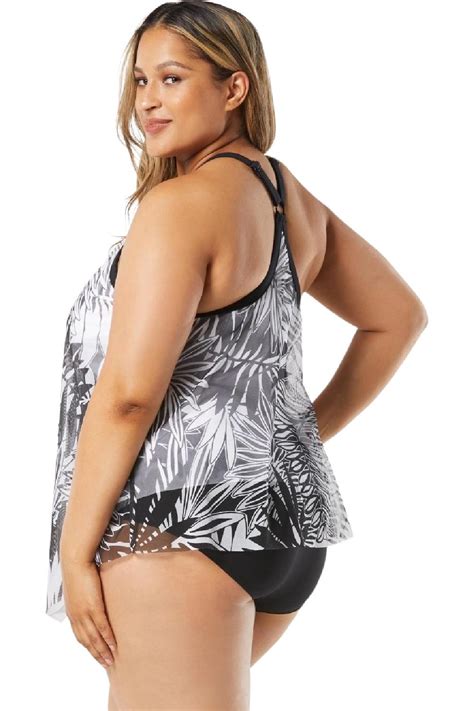 Beach House Women Abstract Palm Kerry Tankini Black