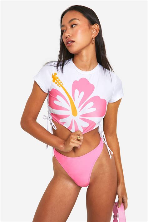 Swimwear Tropical Floral Crop Top Thong Brief Bikini Set Boohoo