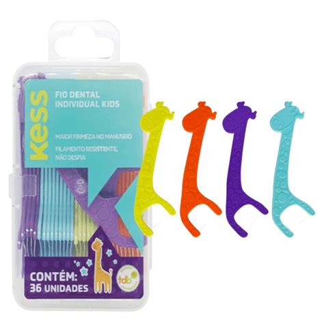 Fio Dental De Criança - Fio Dental Individual Kids 36 Unidades KESS Infantil Criança Colorido ...