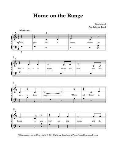 Home on the Range - Free Easy Piano Sheet Music