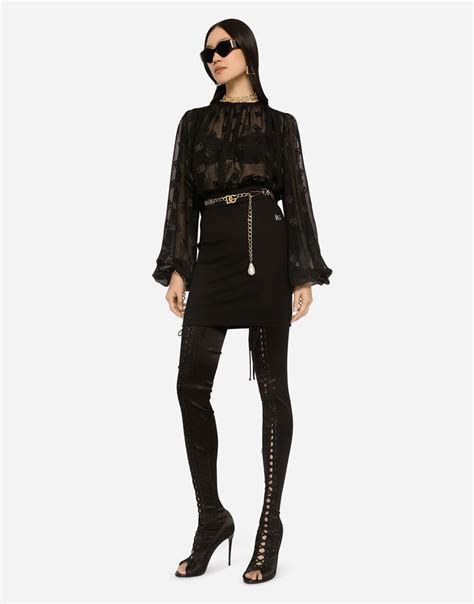 Milano Rib Miniskirt With Dg Logo In Black For Women Dolceandgabbana®