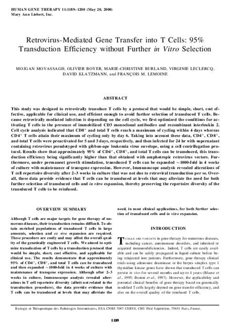 Pdf Use Of Retroviral Mediated Gene Transfer To Deliver And Test