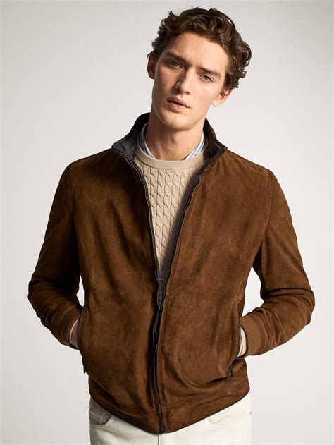 Massimo Dutti Men Reversible Suede Bomber Jacket Brown Xxl