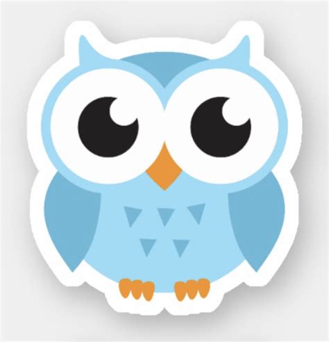 Stickers Featuring A Cute Blue Cartoon Owl Sheet With Four Stickers