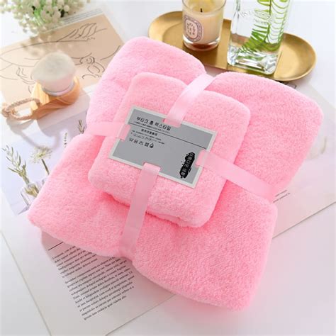 Towel Two In One Soft And High Density Set Coral Absorben Fleece And Towel Bath Home Textiles