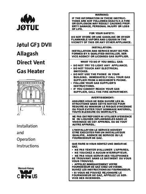 Fillable Online I Have A Jotul GF3 DVII Allagash Direct Vent Gas Heater