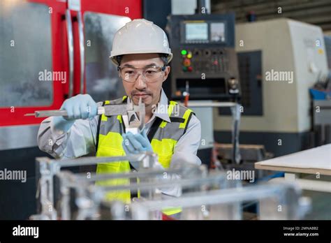 Engineers Wear Protective Overalls Wearing Helmets Working In The