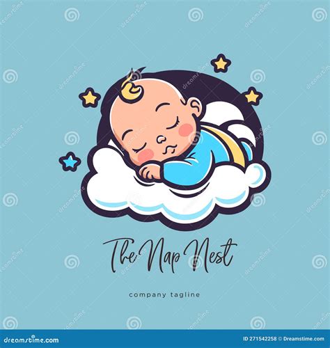 Cute Baby Boy Sleeping On A Cloud Vector Illustration In Cartoon Style