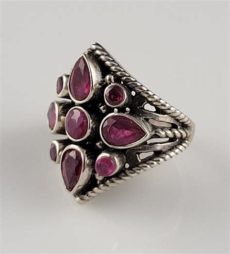 Vintage Artisan Ruby Sterling Silver Ring Gem