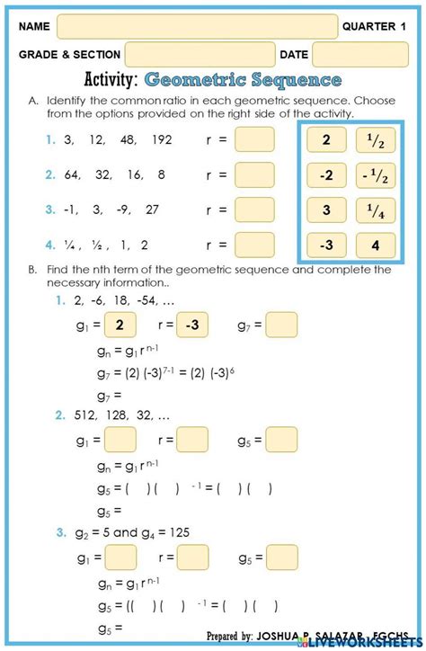 Geometric Sequence Worksheet Live Worksheets Worksheets Library