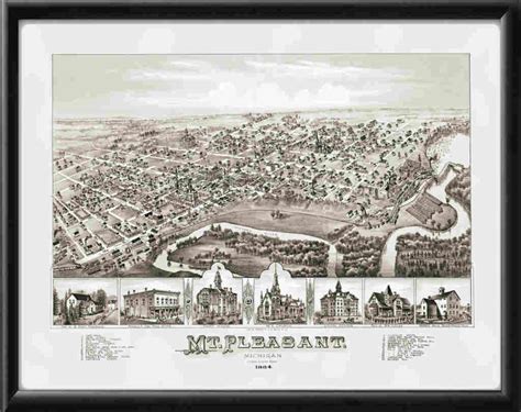 Mt. Pleasant Michigan, 1884 Bird's eye View - Vintage City Maps