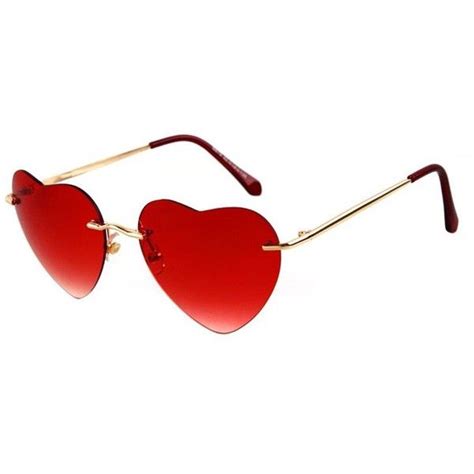 Guoxuan Thin Metal Frame Heart Shaped Sunglasses Red 998 Liked On Polyvore