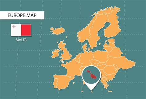 Mapa de malta en europa iconos de la versión de zoom que muestran la