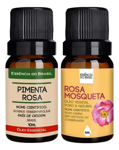 Kit Óleo Essencial Pimenta Rosa Vegetal Rosa Mosqueta 10ml