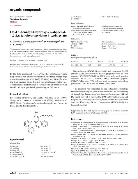 PDF Ethyl 1 Benzoyl 4 Hydroxy 2 6 Diphenyl 1 2 5 6 Tetrahydro