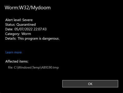 Worm:W32/Mydoom — MyDoom Worm Removal Guide