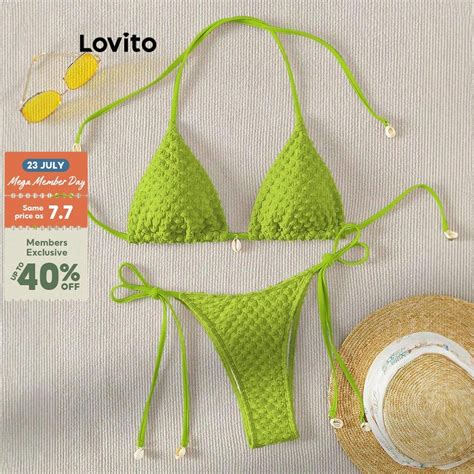 Lovito Women Sexy Plain Jacquard Bikini Sets LBL Shopee Philippines
