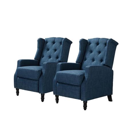 JAYDEN CREATION Carina Navy Manual Recliner With Tufted Back Set Of 2