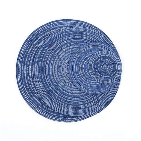 Set De Table Bleu Cm Napperons Ronds En Lin Couleur Unie